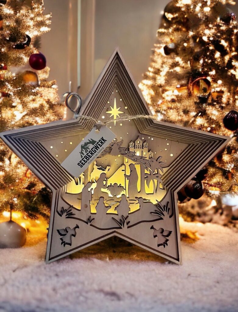 Weihnachtskrippe in modernem Wohnzimmer